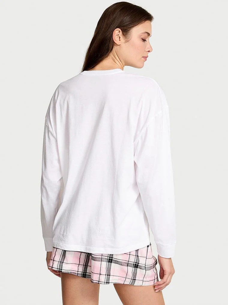 Uzun Kollu Tisort Sort Flannel Pijama Takimi arka görünüm