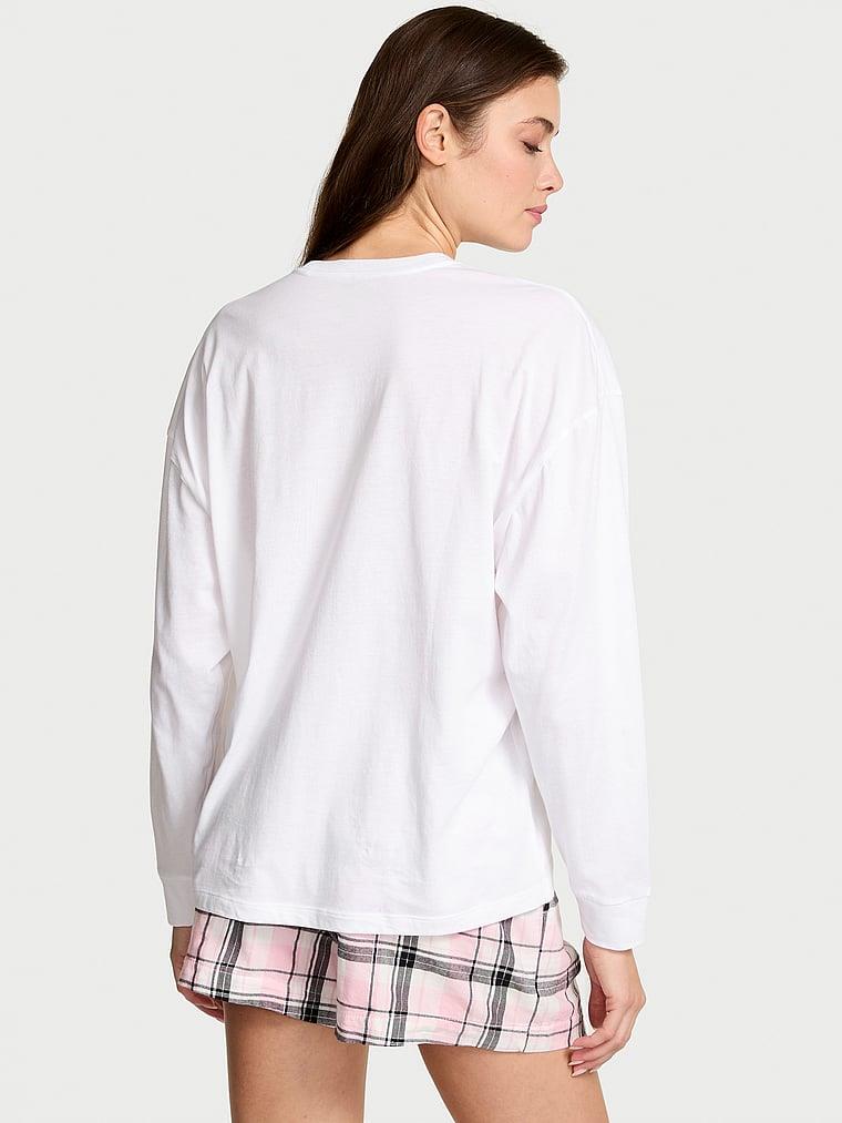 Uzun Kollu Tisort Sort Flannel Pijama Takimi arka görünümü
