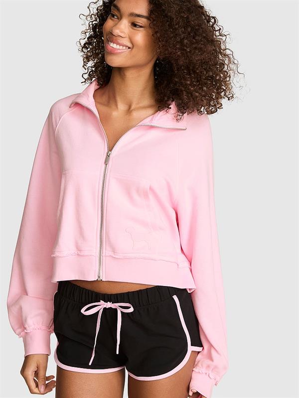 Pink Kampus Dik Yaka Fermuarli Sweatshirt