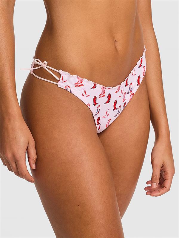 Pink Pamuklu Yandan Baglamali Tanga ön görünüm