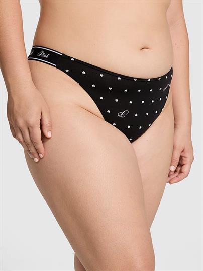 Pink Logolu Pamuklu Derin Bacak Kesim Tanga