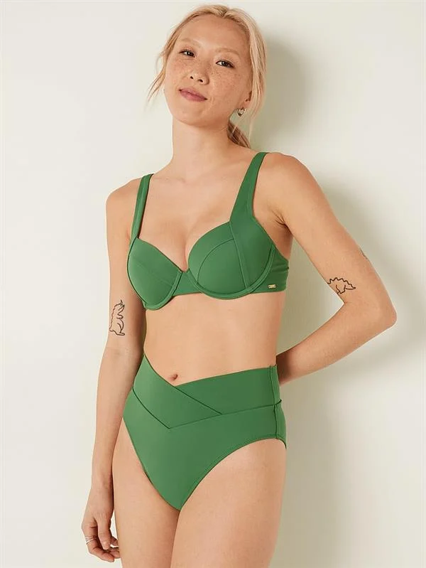 Pink V Capraz Gecisli Yüksek Bel Bikini Alti ön görünüm