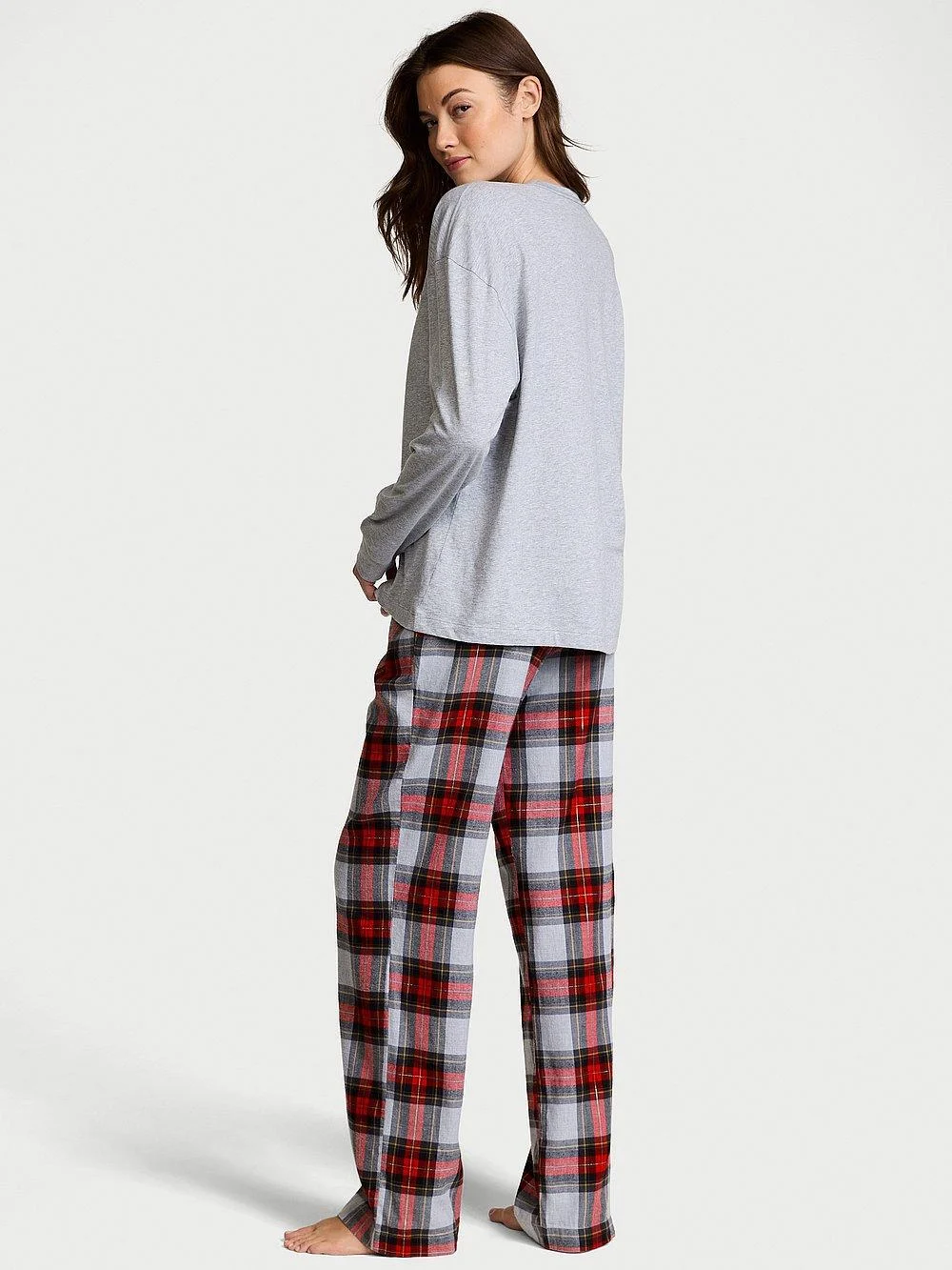 Flanel Uzun Kollu Tisort Pijama Takimi arka görünüm