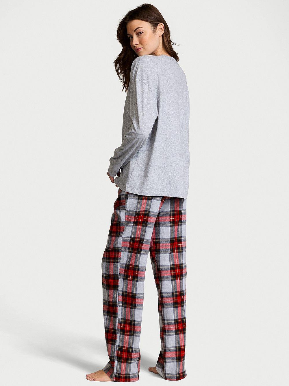Flanel Uzun Kollu Tisort Pijama Takimi arka görünümü