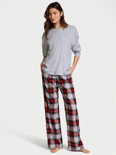 Flanel Uzun Kollu Tisort Pijama Takimi