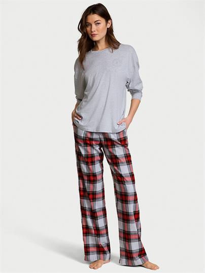 Flanel Uzun Kollu Tisort Pijama Takimi