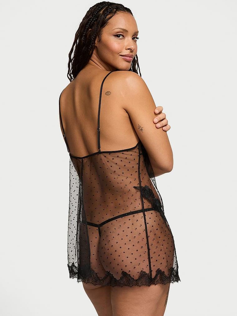 Sifon Gul Puantiyeli Babydoll Takimi arka görünümü