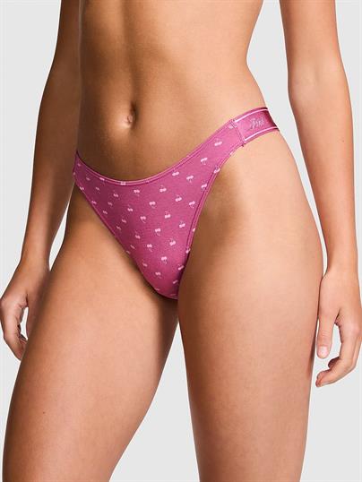Pink Logolu Pamuklu Derin Bacak Kesim Tanga