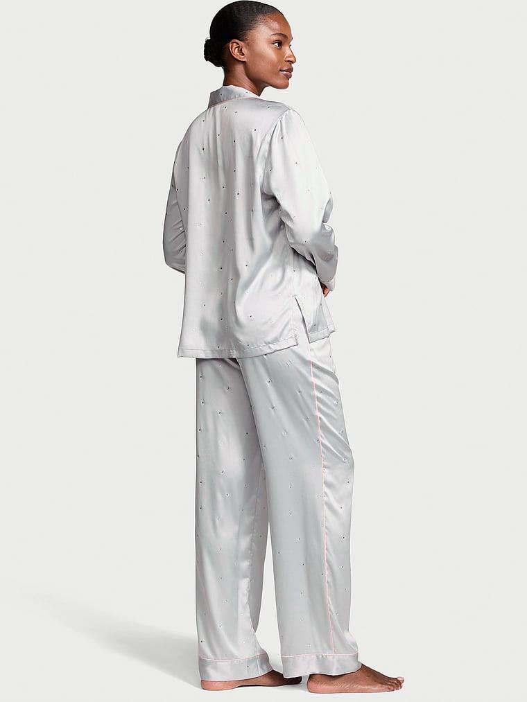 Parlak Saten Uzun Pijama Takimi arka görünümü