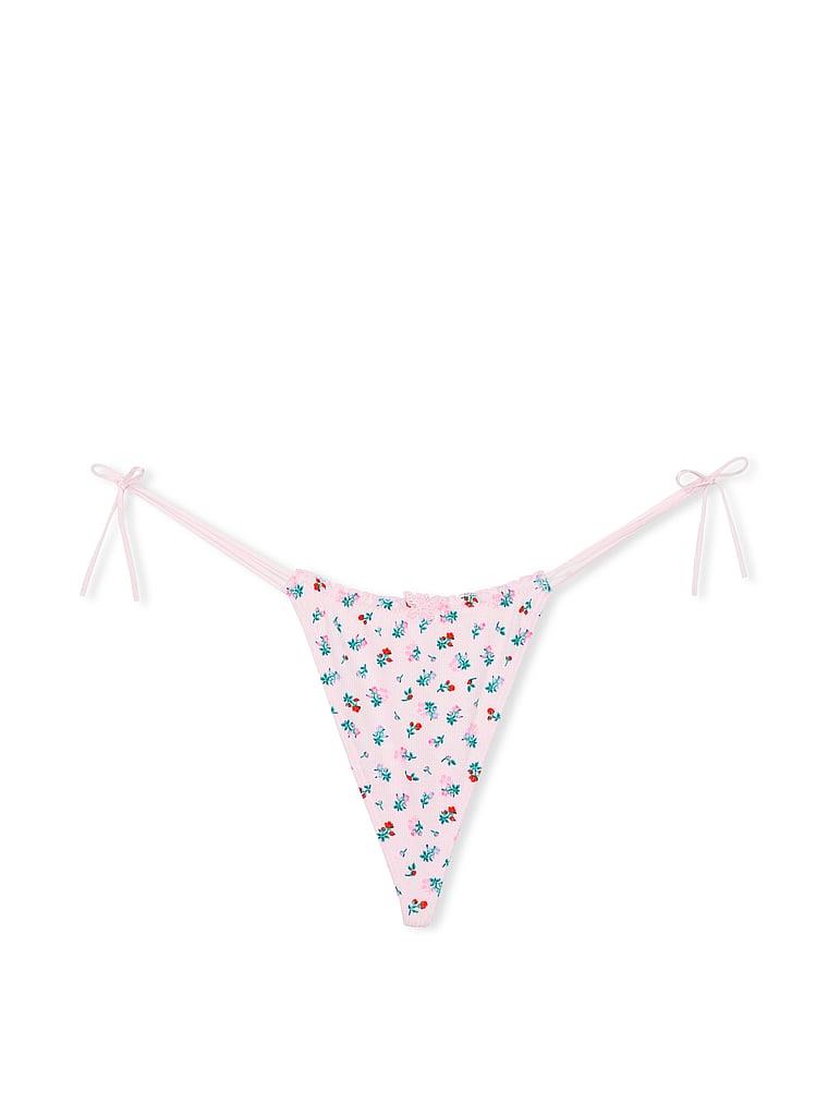 Pink Pamuklu Yandan Baglamali V String Kulot arka görünümü