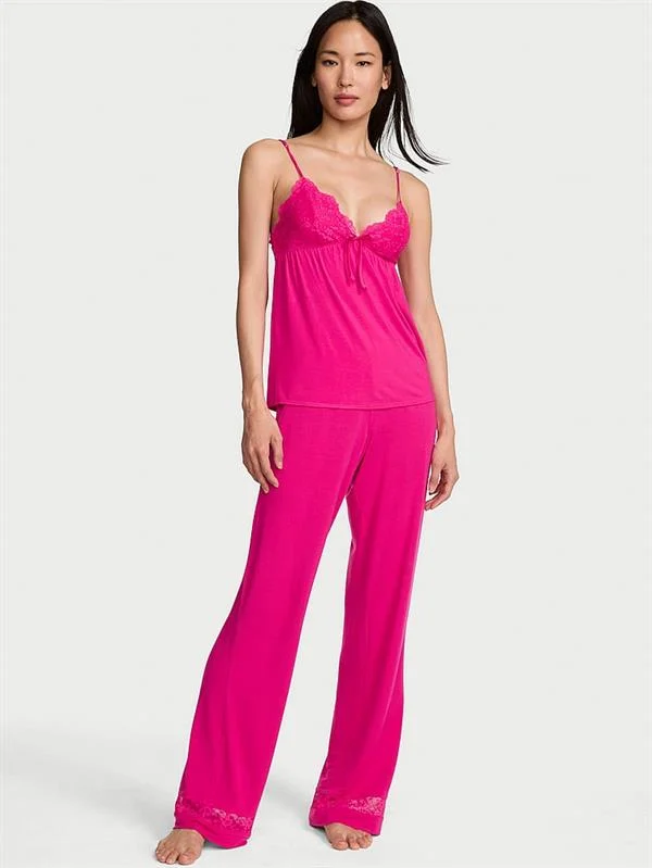 Sosoft Modal Dantelli Askili Bluz Ve Pijama Alti