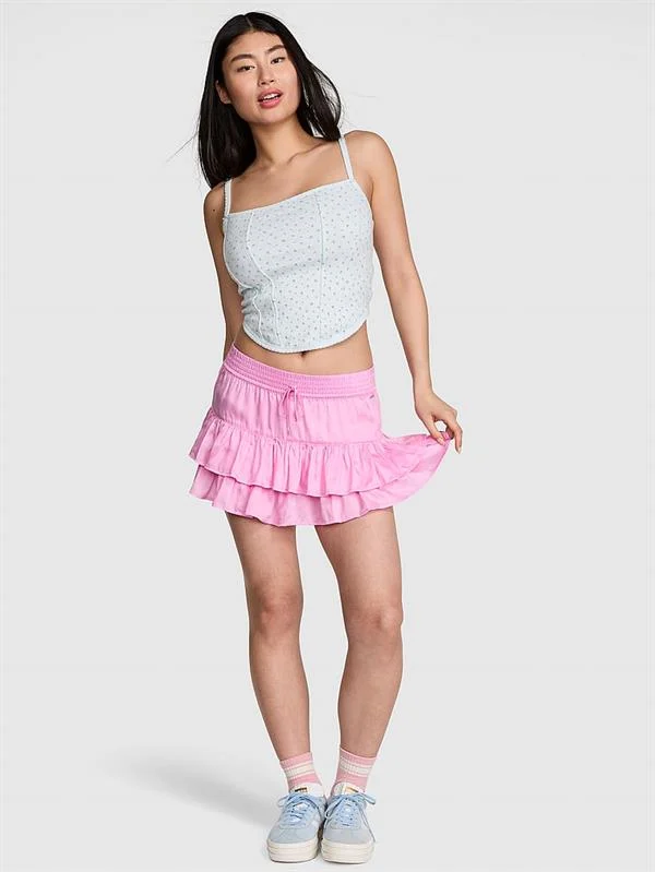 Pink Summer Fling Saten Fırfırlı Etek ön görünüm