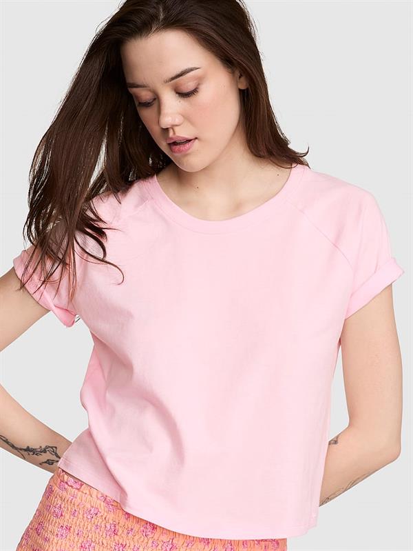 Pink Pamuklu Raglan Pijama Ustu ön görünüm