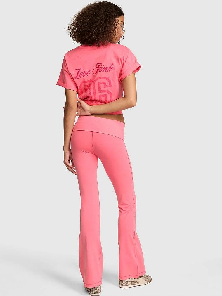 Pink All Day Beli Katlanabilen Pamuklu Ispanyol Paca Tayt arka görünüm