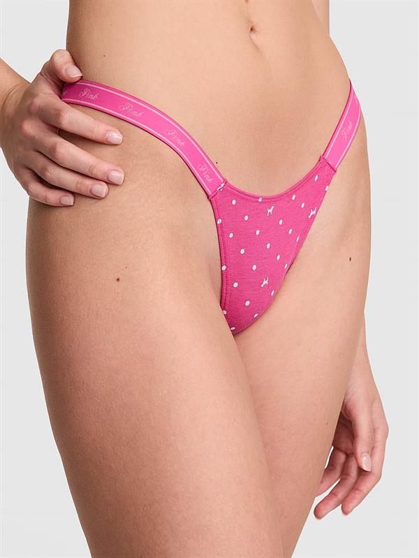 Pink Pamuklu Derin Bacak Kesim Logolu Mikro Tanga