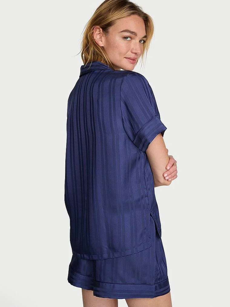 Glazed Saten Sortlu Pijama Takimi arka görünüm