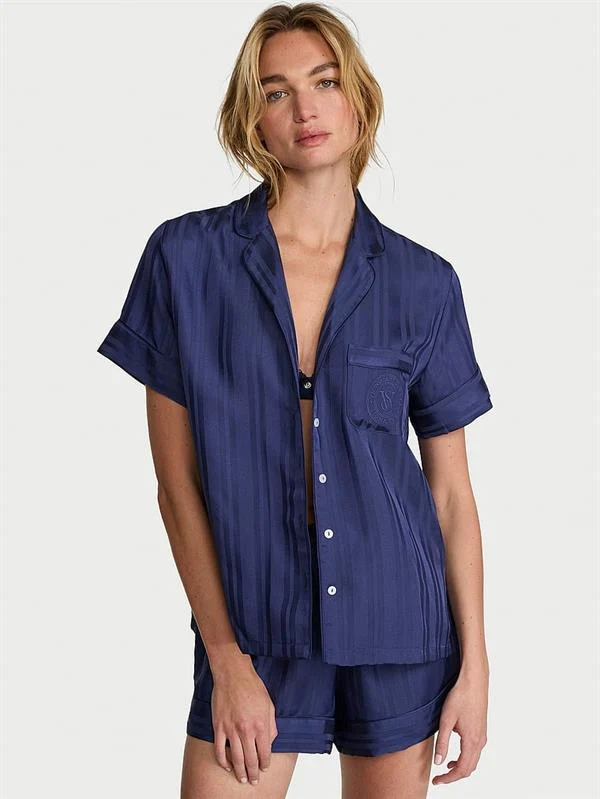 Glazed Saten Sortlu Pijama Takimi