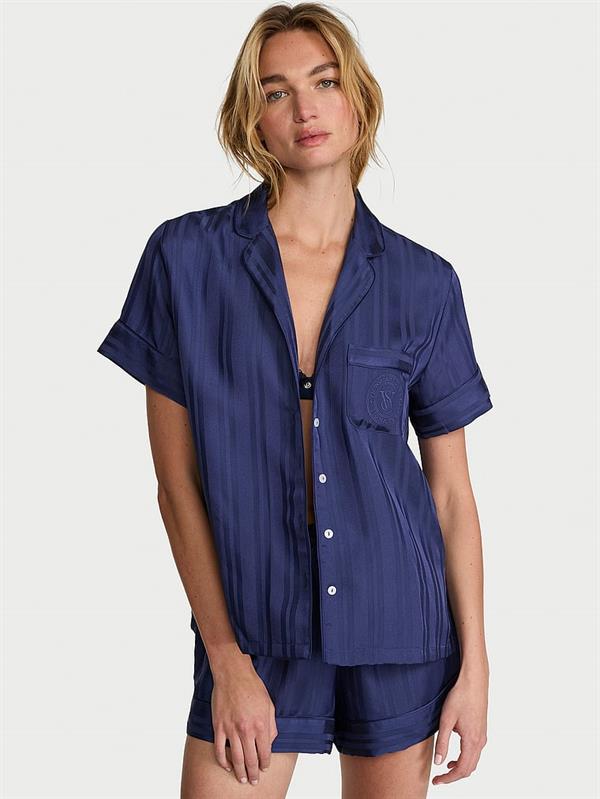 Glazed Saten Sortlu Pijama Takimi