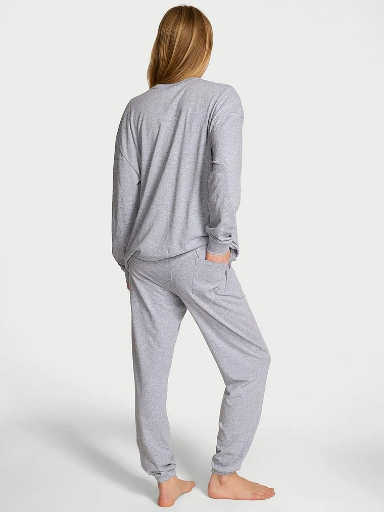 100 Pamuklu Işıltılı Uzun Pijama Takimi arka görünümü