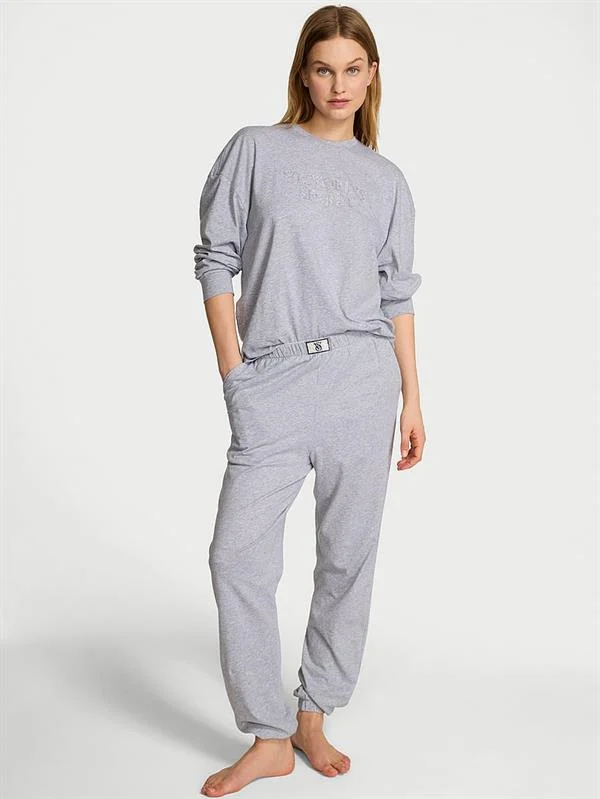 100 Pamuklu Işıltılı Uzun Pijama Takimi