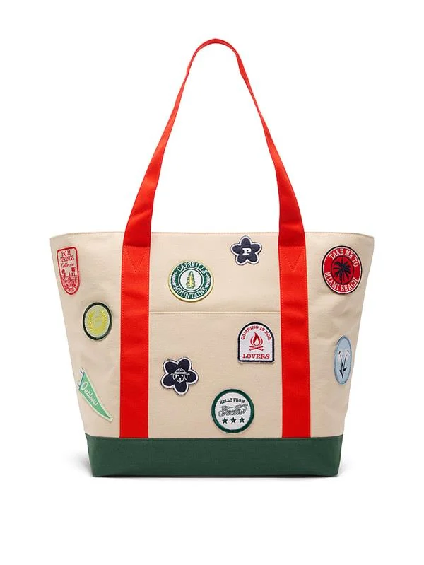 Pink Pink Kamp Patch Tote Çanta ön görünüm