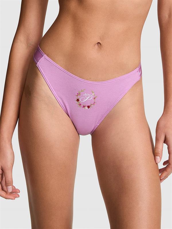 Pink Logolu Pamuklu Derin Bacak Kesim Tanga