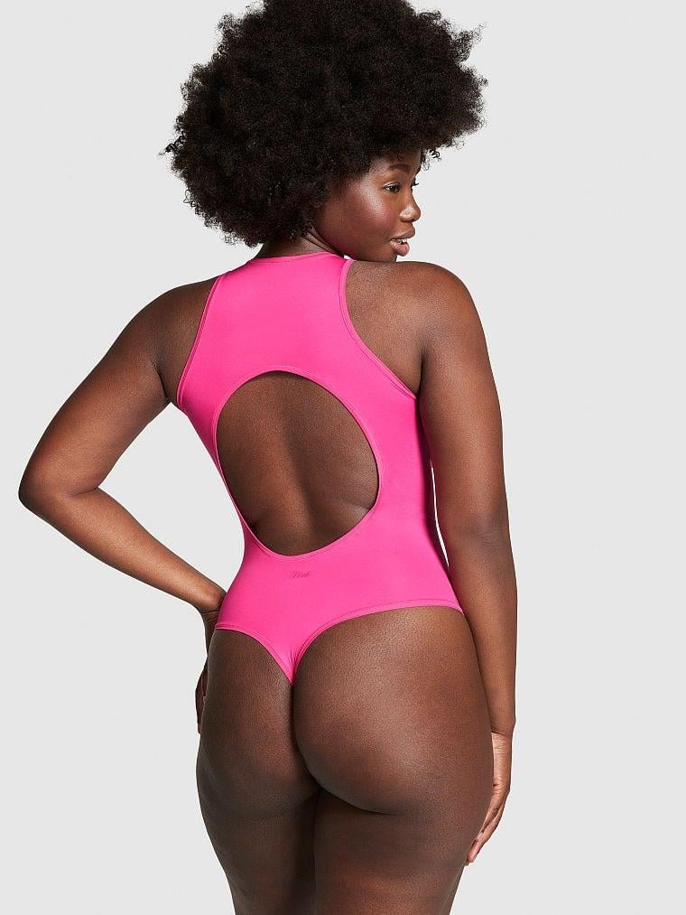 Pink Base Dik Yaka Esnek Bodysuit arka görünüm
