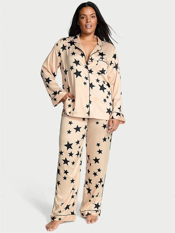Victorias Secret Fashion Show 24 Parlak Saten Uzun Pijama Takimi ön görünüm