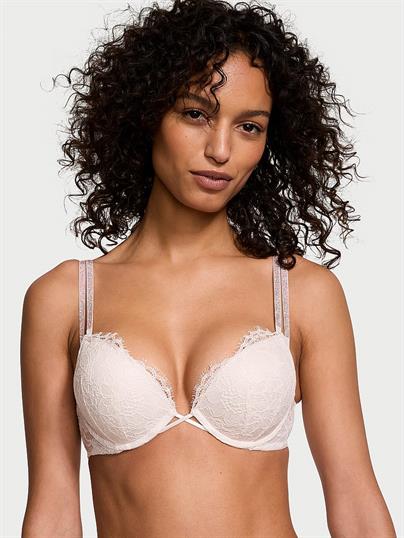 Bombshell 2 Beden Buyuk Gosteren Işıltılı Cift Askili Dantelli Push Up Sütyen