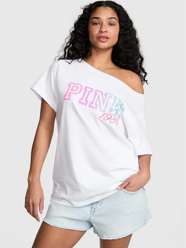 Pink Pamuklu Omzu Acik Tisort