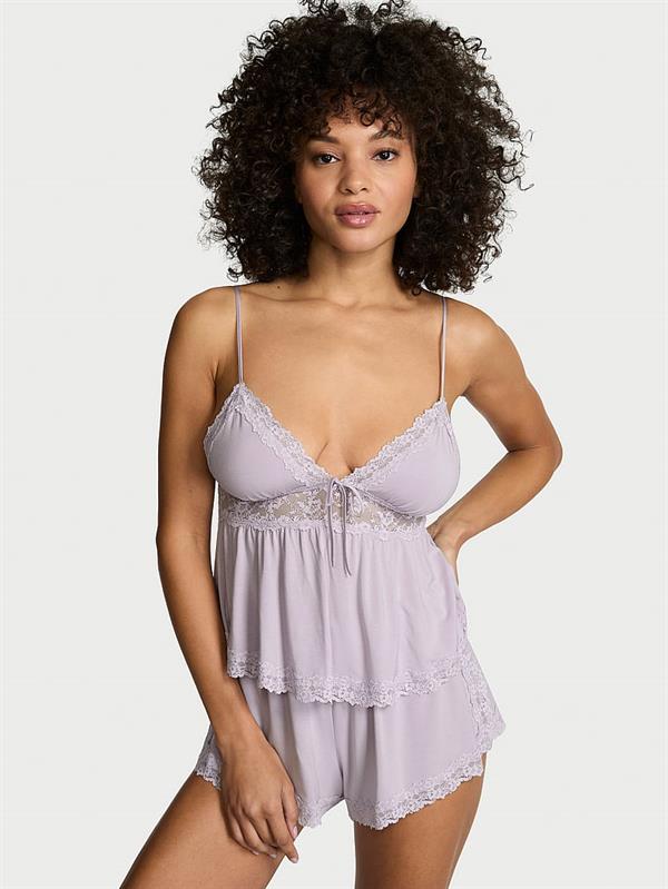Sosoft Modal Dantelli Askili Bluz Ve Sort Takimi