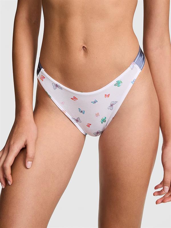Pink Logolu Pamuklu Derin Bacak Kesim Tanga ön görünüm