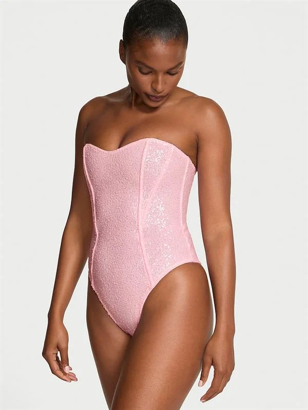 Işıltılı Straplez Body ön görünüm