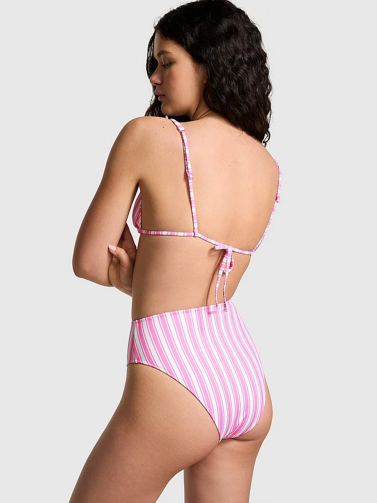 Pink Yüksek Bel Cheeky Bikini Alti arka görünüm