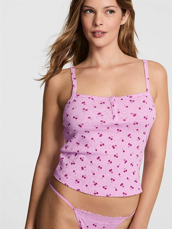 Pink Pointelle Henley Atlet ön görünüm