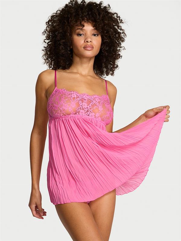 Dantelli Pileli Babydoll ön görünüm