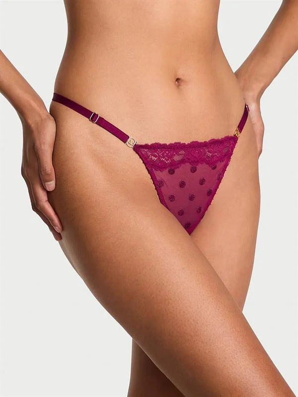 Tul Puantiyeli Dantelli V String Kulot