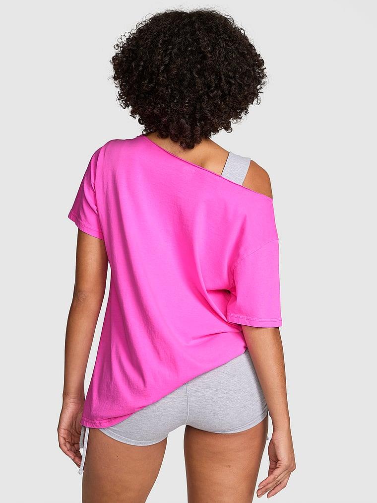 Pink Pamuklu Omzu Acik Tisort arka görünümü