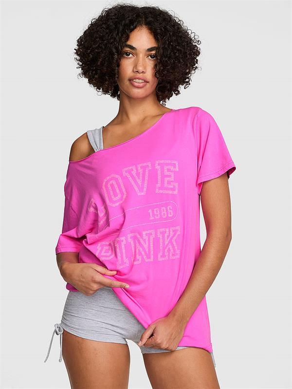 Pink Pamuklu Omzu Acik Tisort