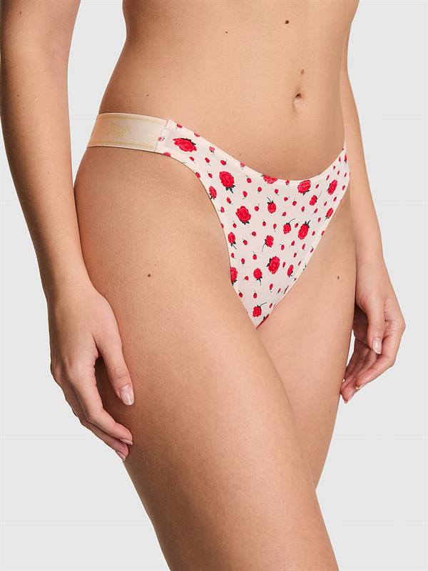 Pink Logolu Pamuklu Derin Bacak Kesim Tanga