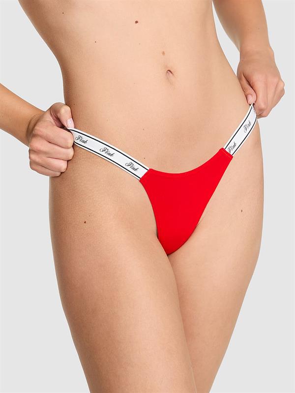 Pink Pamuklu Derin Bacak Kesim Logolu Mikro Tanga