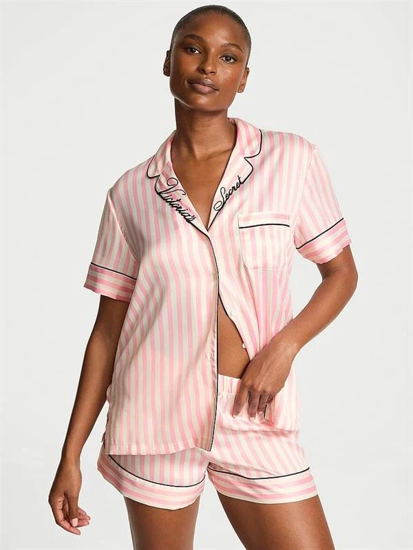 Glazed Saten Sortlu Pijama Takimi