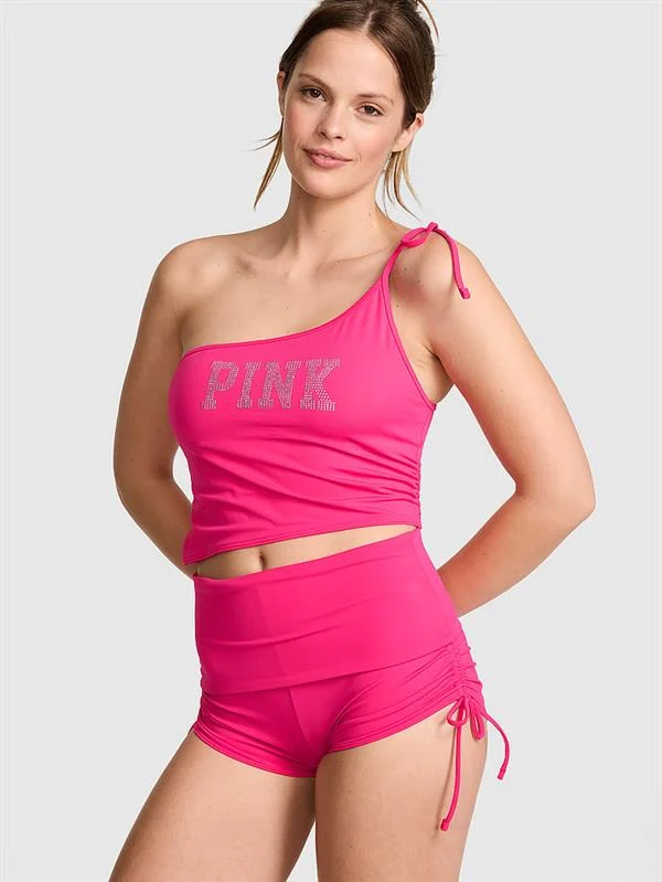 Pink Tek Omuzlu Buzgulu Tankini Ust