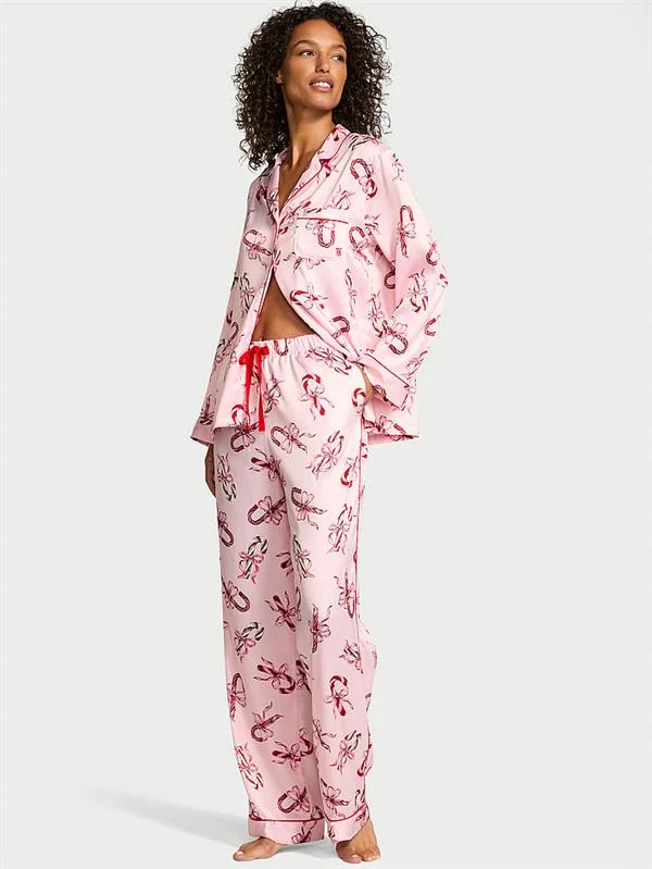 Parlak Saten Uzun Pijama Takimi