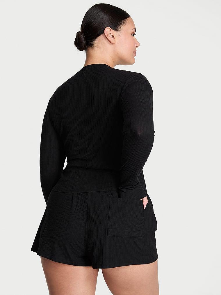 Modal Dokulu Uzun Kollu Sortlu Pijama Takimi arka görünümü