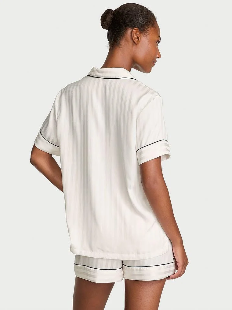 Glazed Saten Sortlu Pijama Takimi arka görünüm