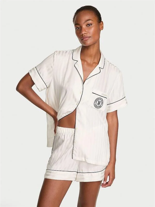Glazed Saten Sortlu Pijama Takimi