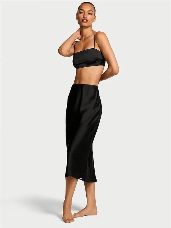 Luks Saten Crop Bandeau Ust Ve Etek Takimi