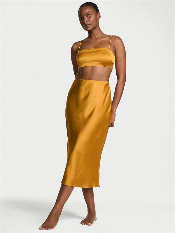 Luks Saten Crop Bandeau Ust Ve Etek Takimi