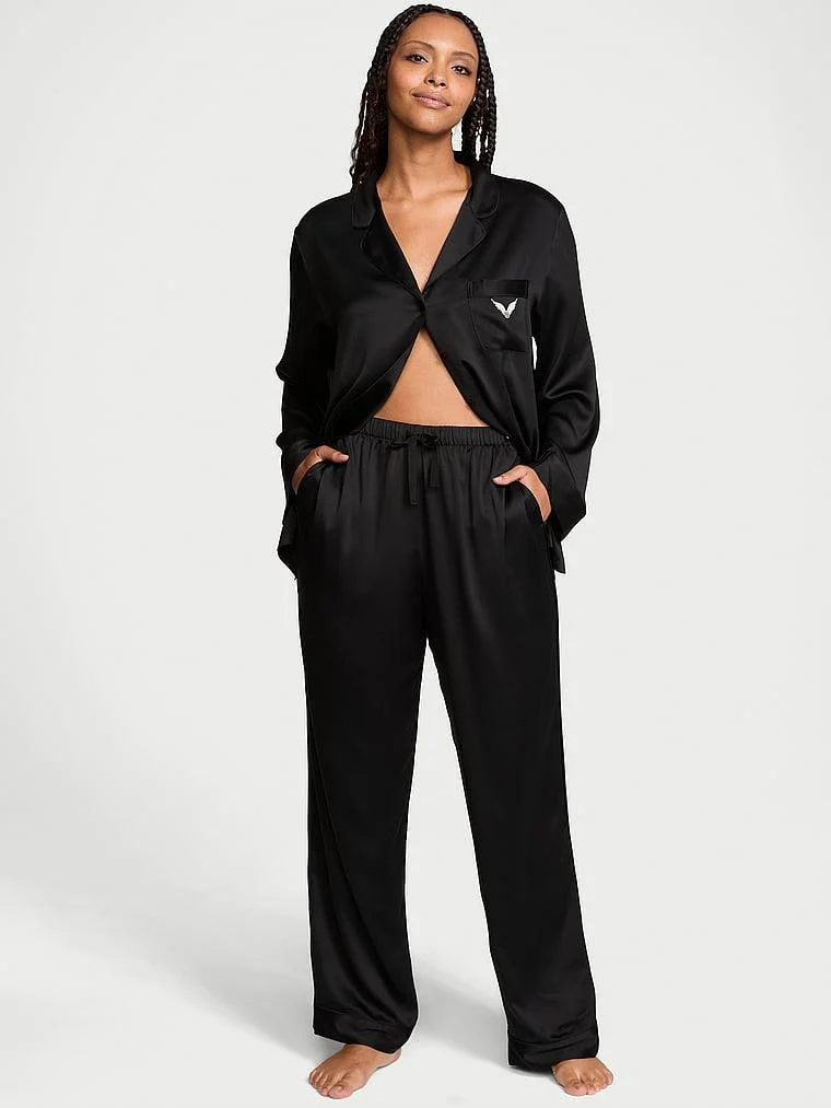 Victorias Secret Fashion Show 24 Parlak Saten Uzun Pijama Takimi arka görünüm